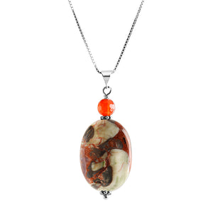 Colorful Natural Jasper and Carnelian Sterling Silver Necklace