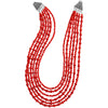 Magnificent Layers of  Red Coral Sterling Silver Statement Necklace 18"