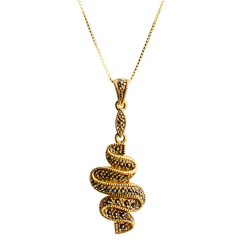 "Golden Ribbon" 14kt Gold Marcasite Gold Plated Arc Deco Necklace