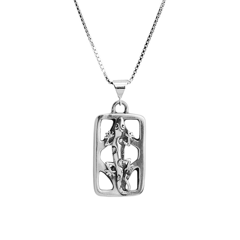 Lucky Gecko Sterling Silver Pendant Necklace 16