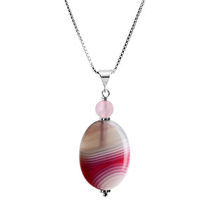 Rose Agate and Rose Quartz Sterling Silver Necklace