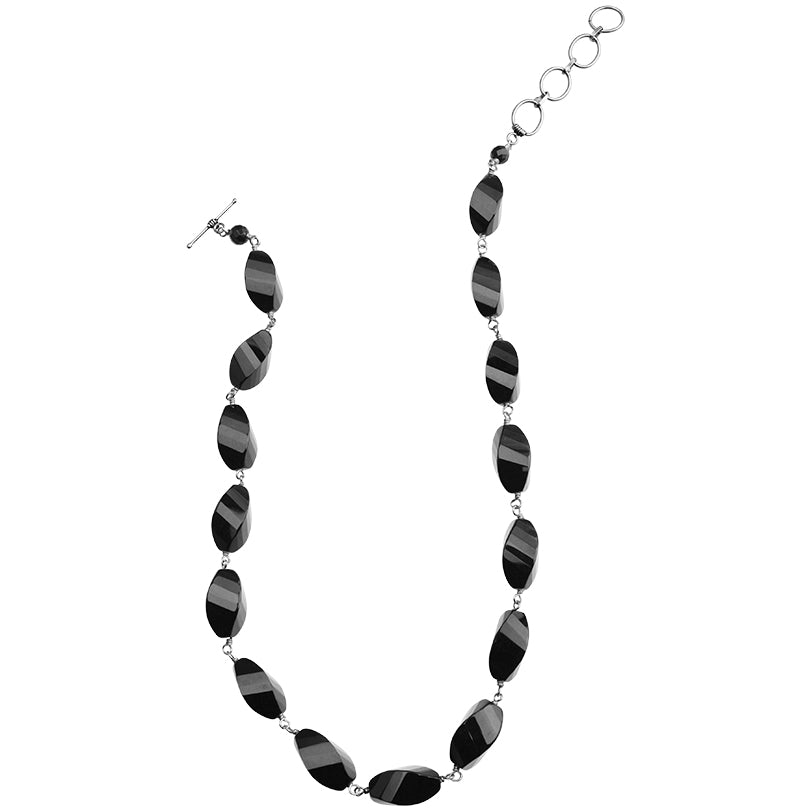 Stunning Black Onyx Wave Cut Sterling Silver Necklace 17" - 19"