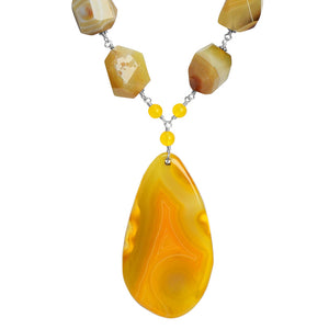 Vibrant Sunshine Yellow Agate Sterling Silver Statement Necklace