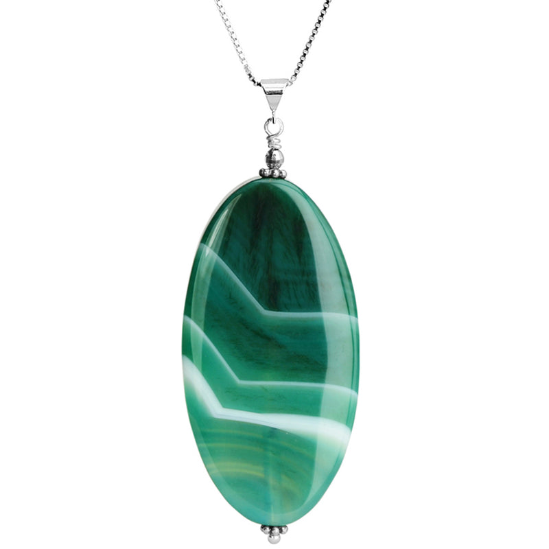 Stunning Green Banded Agate Sterling Silver Necklace