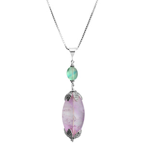 Large Lavender Amethyst  Stone and Fluorite Sterling Silver Necklace 18"