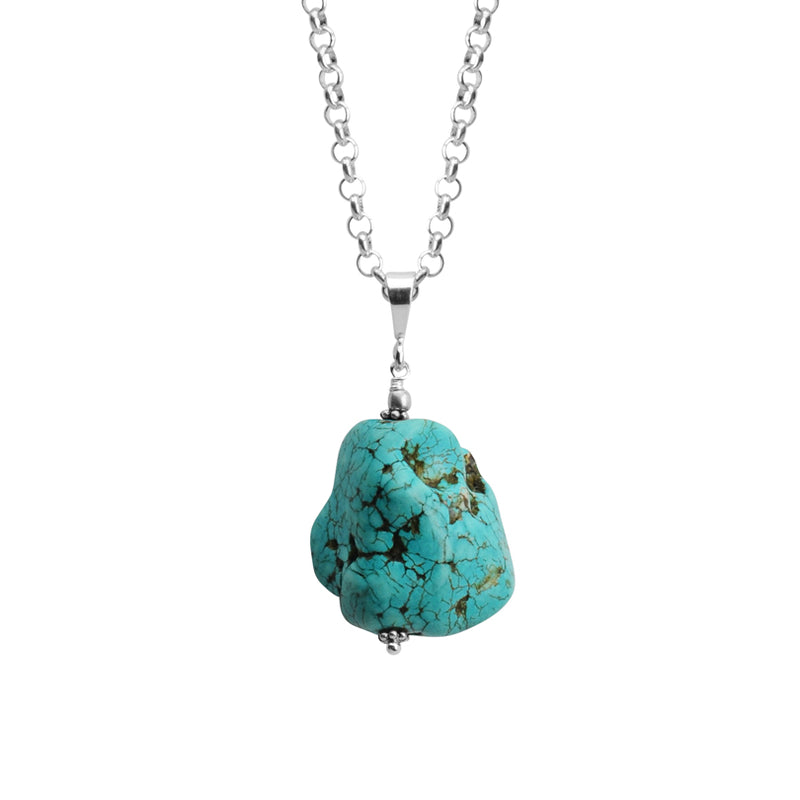 Large Chunky Turquoise Nugget Silver Plated Rolo Chain 25"