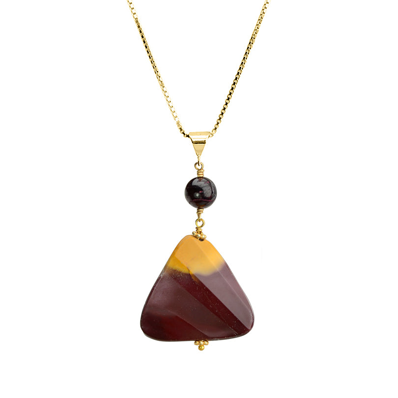 Natural Red and Yellow Blend of Moukaite Jasper and Garnet Vermeil Necklace 16" - 18"