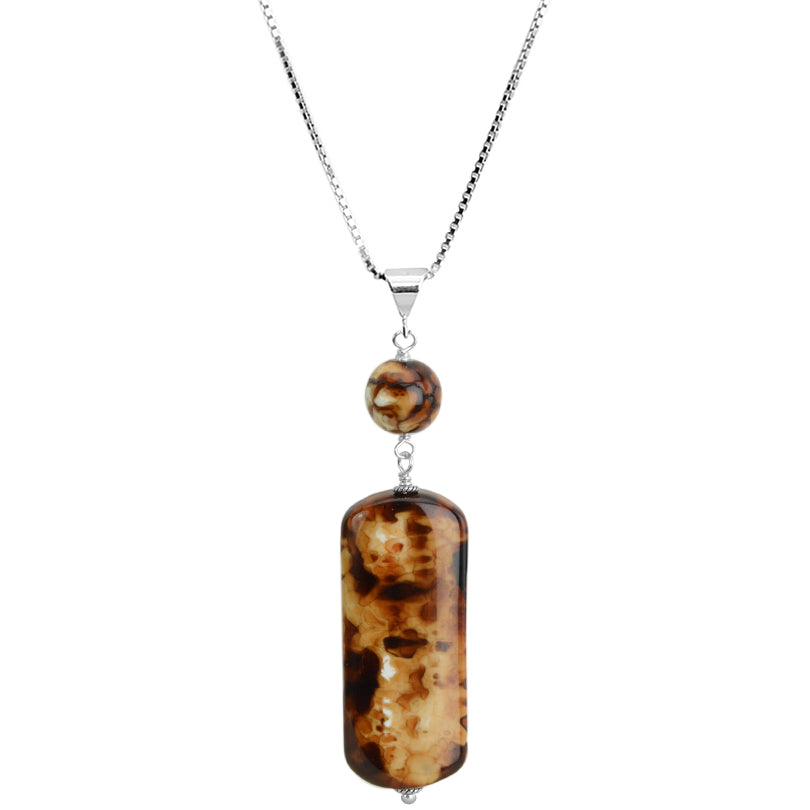 Exotic Leopard Print Agate Sterling Silver Necklace