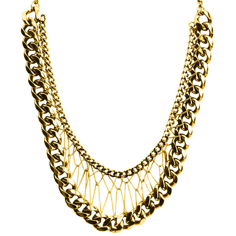 Karen London Gold Plated Brass Chain with Netting Statement Necklace 21"