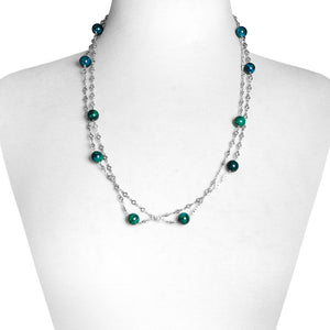 Turquoise Long Silver Plated Necklace 52"