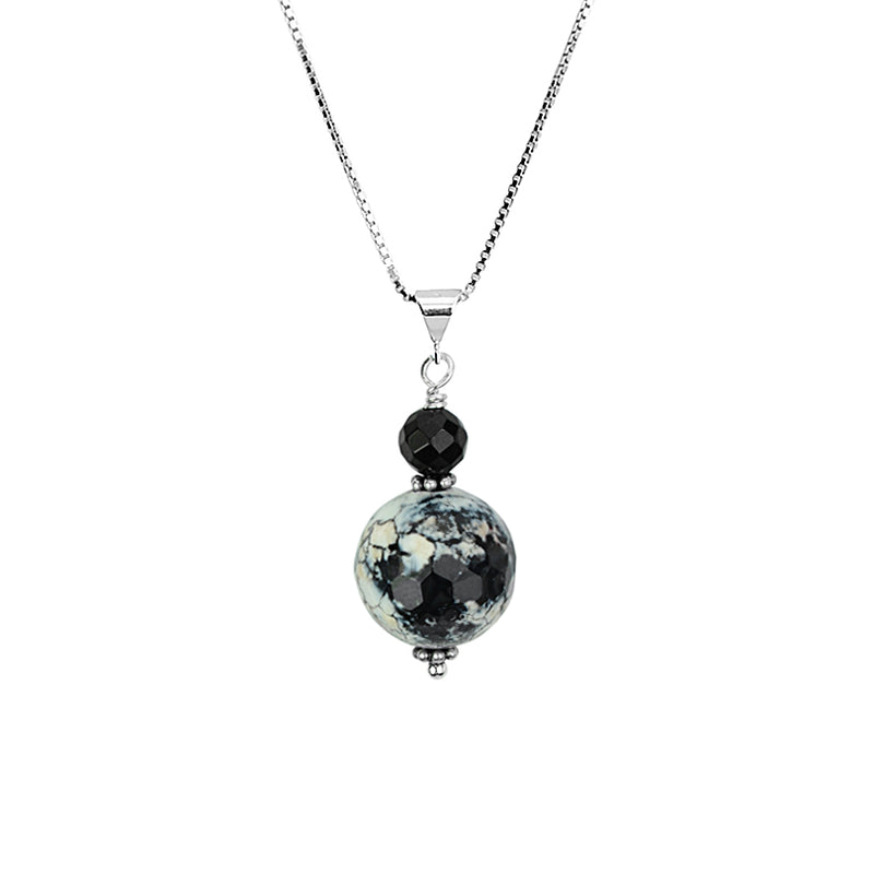 Faceted Agate and Black Onyx Sterling Silver Necklace