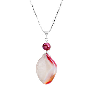 Beautiful Rose Agate with Red Accents Sterling Silver Necklace