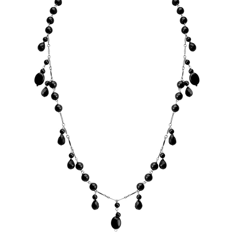 Floating Black Onyx Stones Sterling Silver Statement Necklace 18