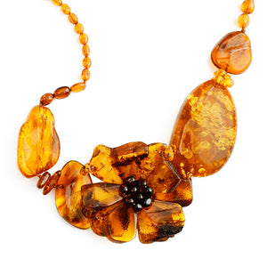 Polish Designer Gorgeous Large Stones of Baltic Amber Flower Statement  Necklace