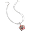 Sparkly Pink Flower on White Pearls With Marcasite Accent Sterling Silver Necklace 16" - 18"