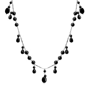 Floating Black Onyx Stones Sterling Silver Statement Necklace 18" - 20"