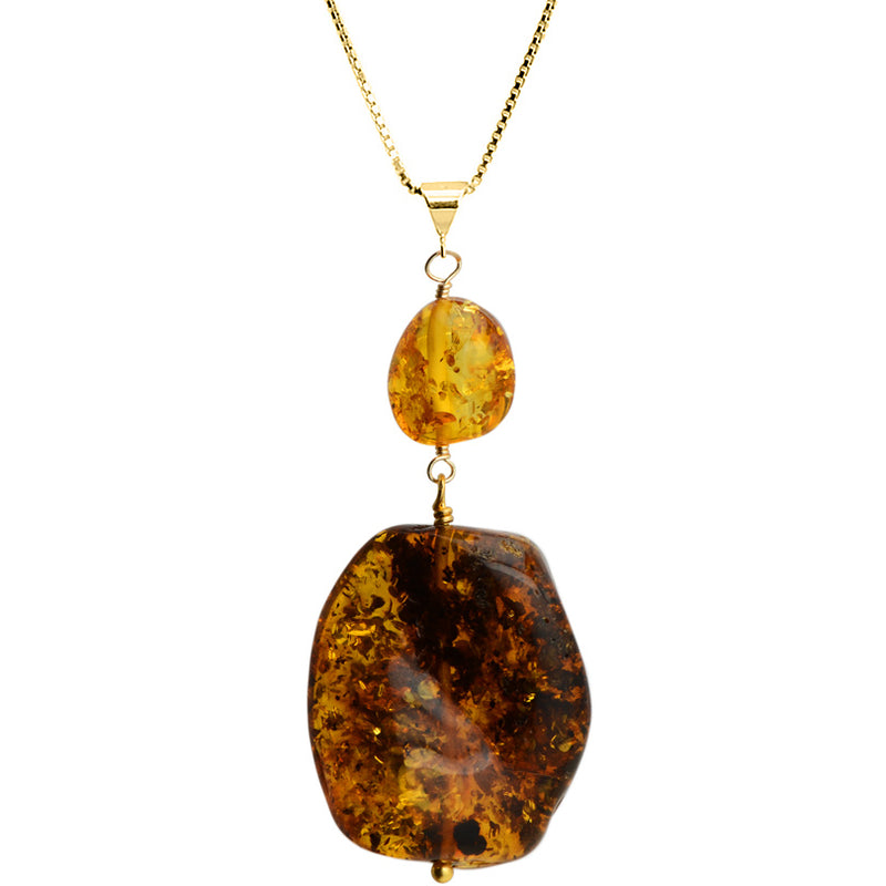 Large Cognac Baltic Amber Stone Vermeil Necklace 16