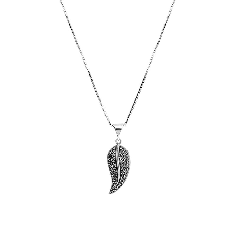 Elegant Marcasite Sterling Silver Leaf Necklace 16