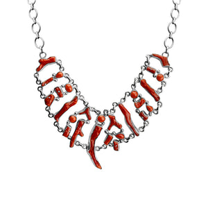 Exotic Coral Sterling Silver Statement Necklace- adjustable