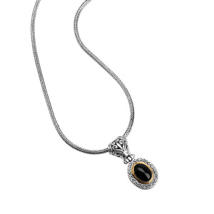 deGruchy Balinese Black Onyx Drop with Gold Trim Sterling Silver Bali Weave Necklace 16"-19"
