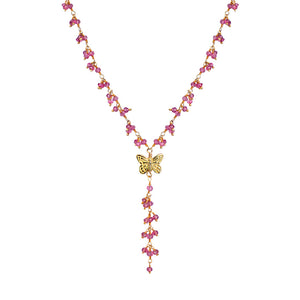 Charming, Delicate Faceted Pink Quartz Gold Filled Butterfly Necklace