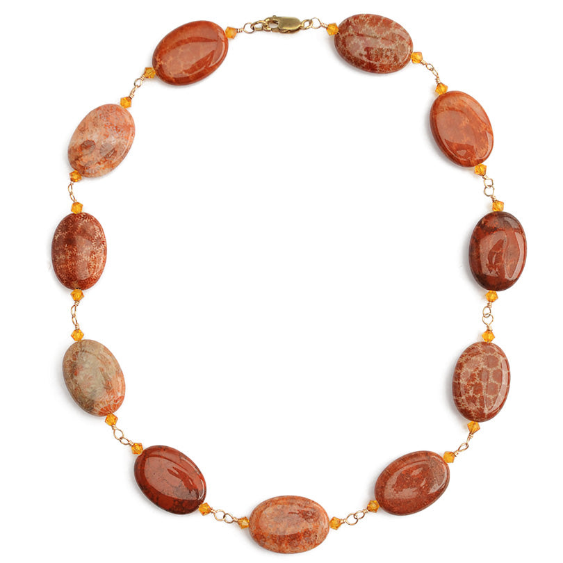 Petrified Fossilized Coral Stones Gold Filled Necklace 18"-21"