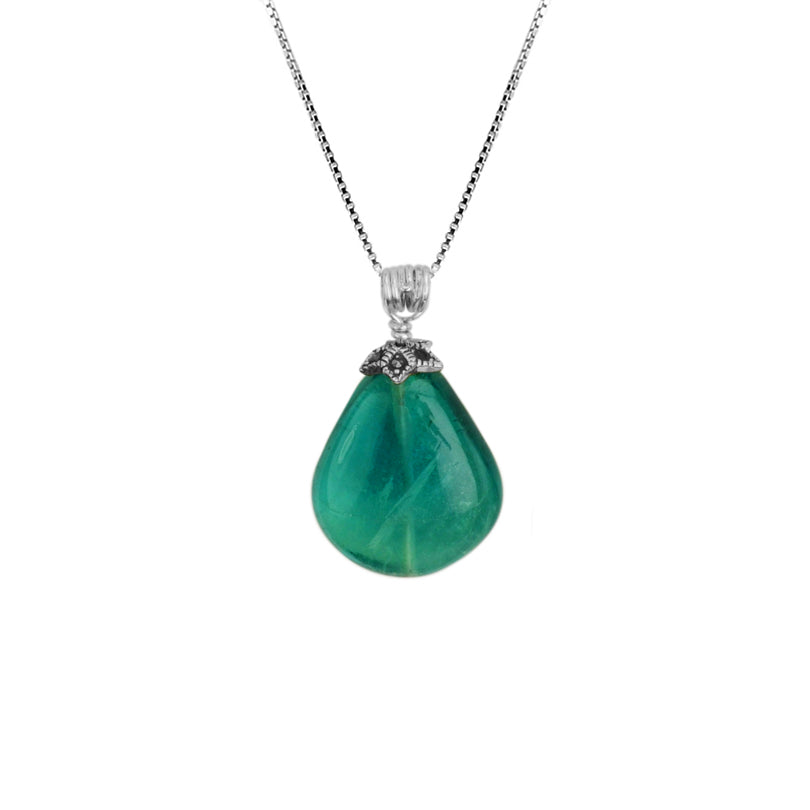 Emerald Green Fluorite Sterling Silver Necklace 18"