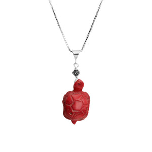 Gosh, a Turtle! Carved Coral Sterling Silver Necklace