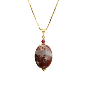 Beautiful Red Jasper and Red Crystal on Italian Gold Plated Sterling Silver Necklace