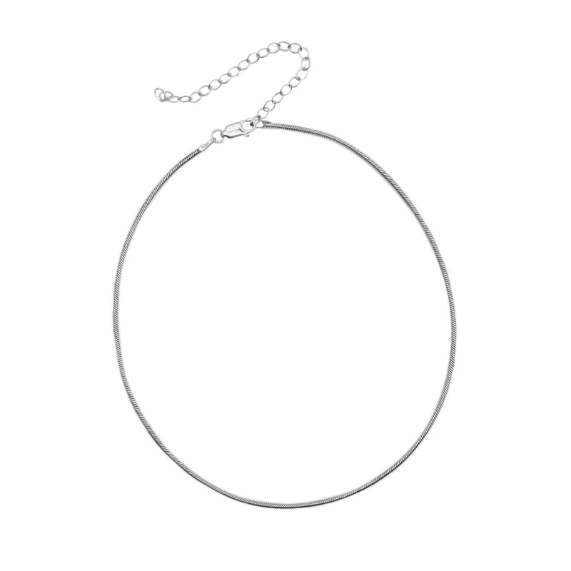 Short Chain Rhodium Plated Sterling Silver Round Snake Chain 12