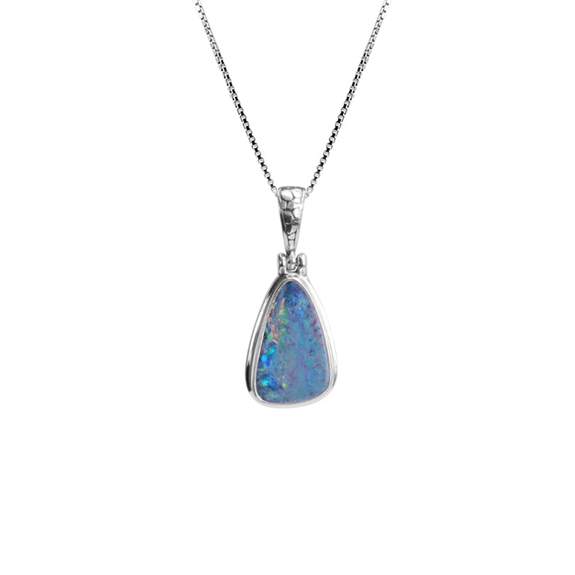 Petite Australian Blue Opal Drop Sterling Silver Necklace