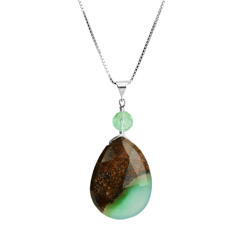 Beautiful Green Chrysoprase Sterling Silver Necklace