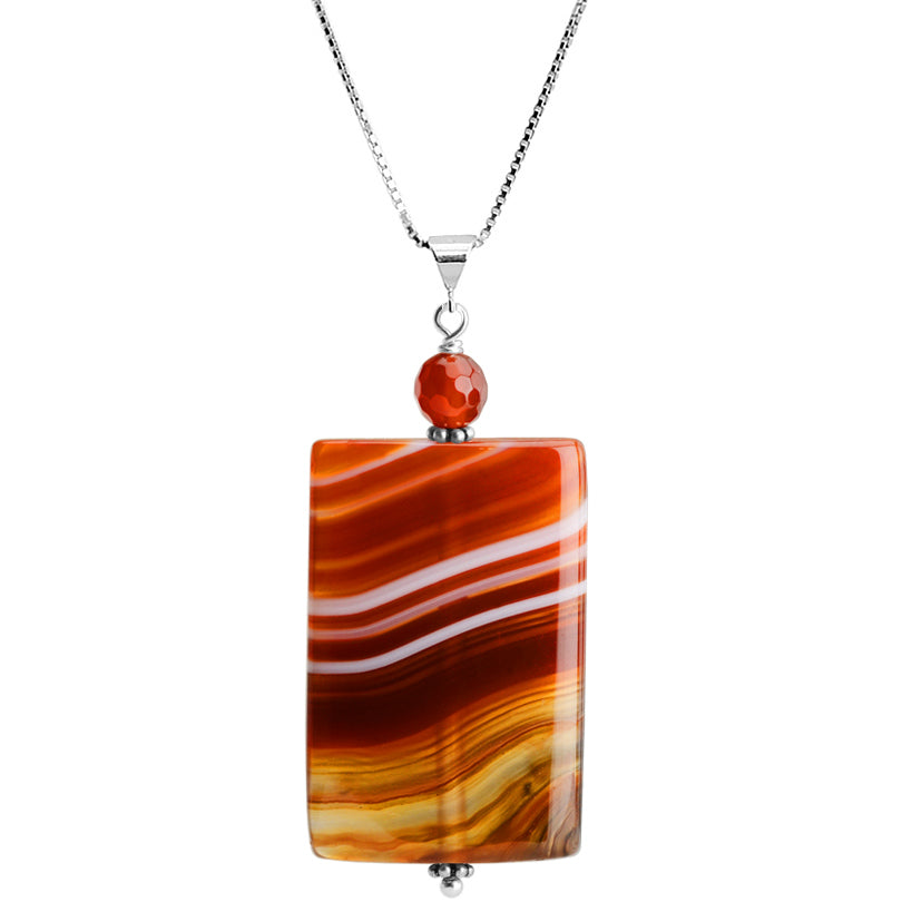 Natural Striped Carnelian Sterling Silver Necklace 16" - 18"