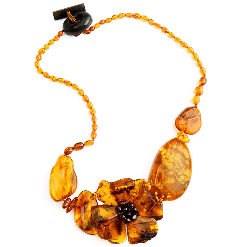 Polish Designer Gorgeous Large Stones of Baltic Amber Flower Statement  Necklace