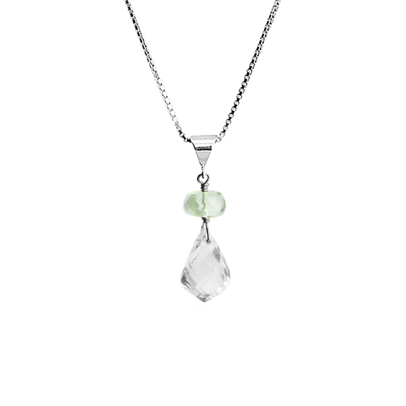 Petite Sparkling Faceted Quartz and Green Amethyst Sterling Silver Necklace 16" - 18"