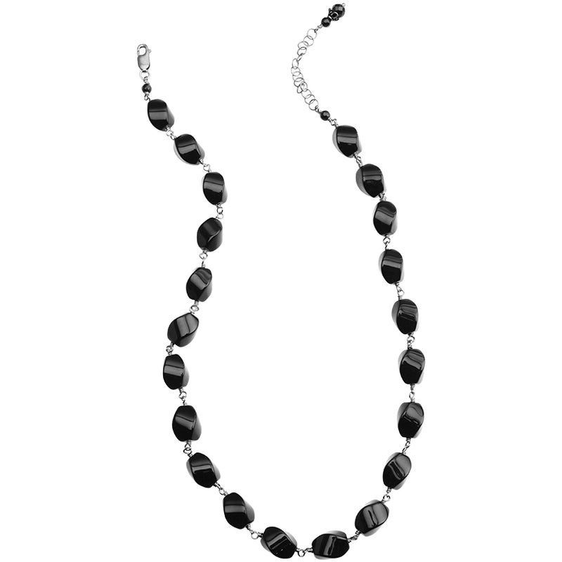 Stunning Wave Cut Black Onyx Sterling Silver Statement Necklace 18