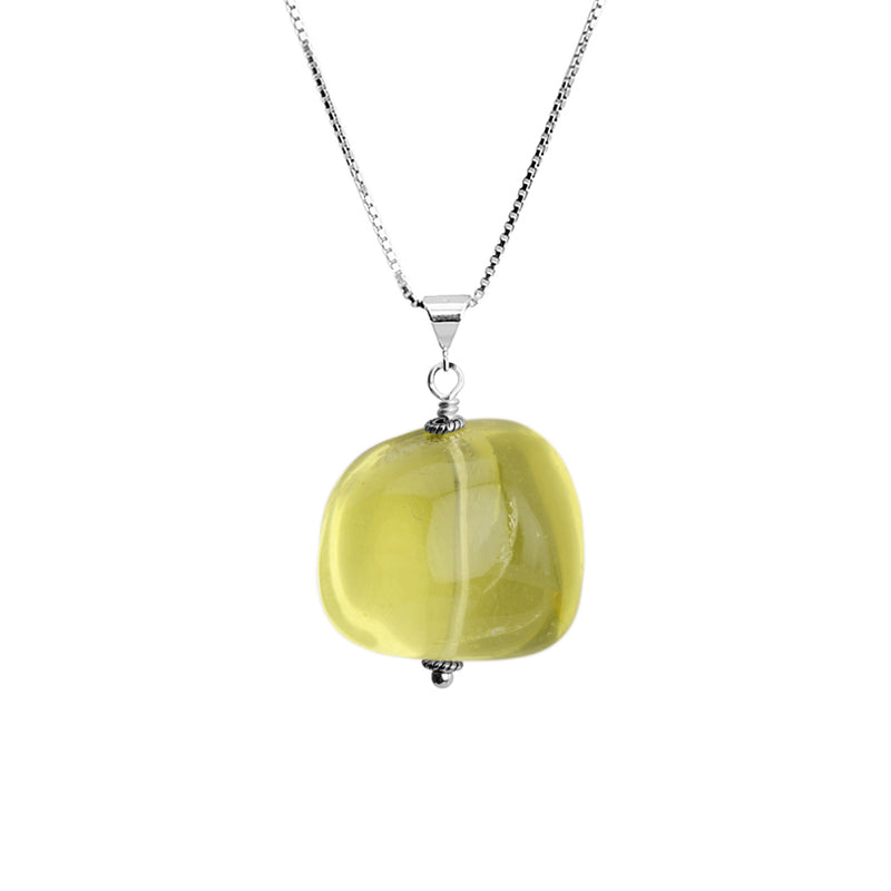 Magnificent Smooth Lemon Quartz Stone on Sterling Silver Necklace
