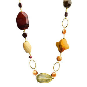 Gorgeous Natural Stones Gold Filled Statement Necklace 40"