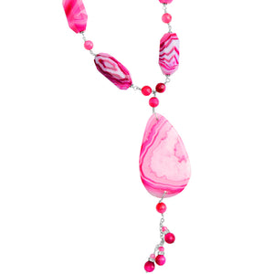 Hello Barbie! Raspberry Agate Slice Sterling Silver Statement Necklace
