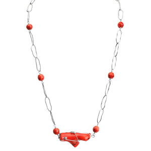 Simple Coral Branch Sterling Silver Link Necklace 20"