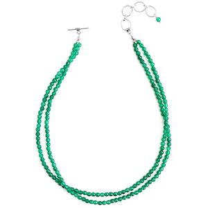 Emerald Green Faceted Agate Double Strand Sterling Silver Beaded Necklace