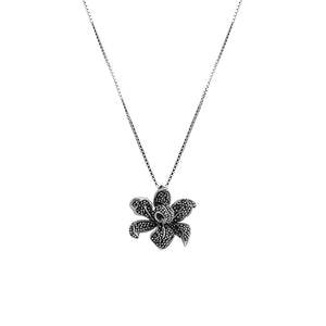 Beautiful Marcasite Orchid Sterling Silver Flower Necklace