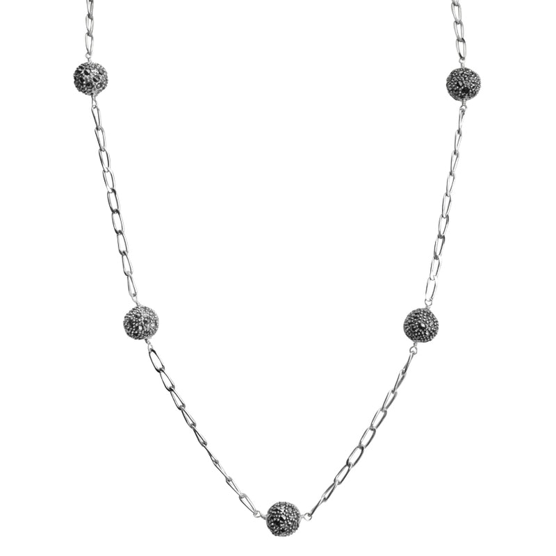 Classic Marcasite Ball and Sterling Silver Chain Necklace