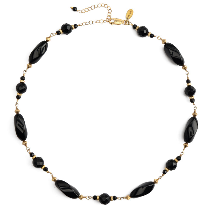 Stunning Black Onyx Gold Filled Statement Necklace