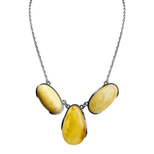 Gorgeous Bright 3-Stone Butterscotch Baltic Amber Sterling Silver Statement Necklace