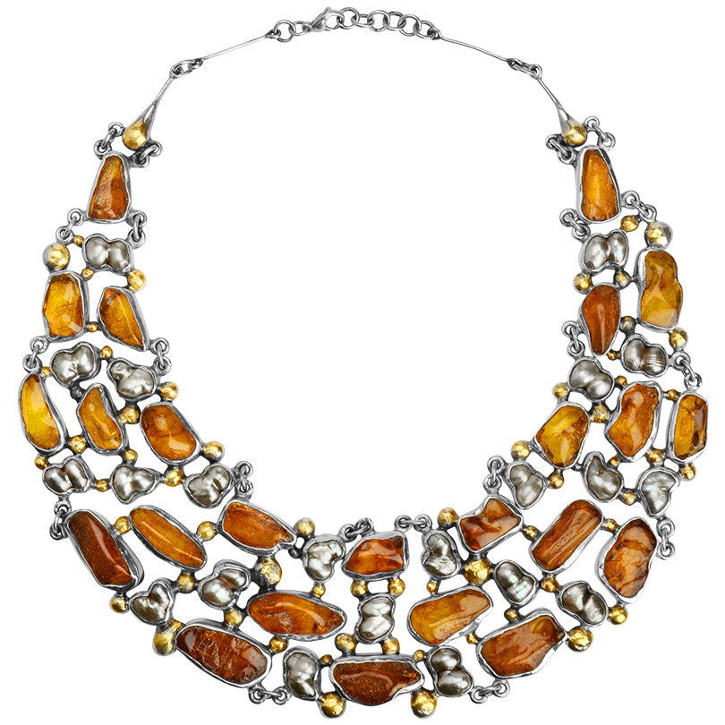 Magnificent Pomianowski Baltic Amber Sterling Silver Statement Necklace