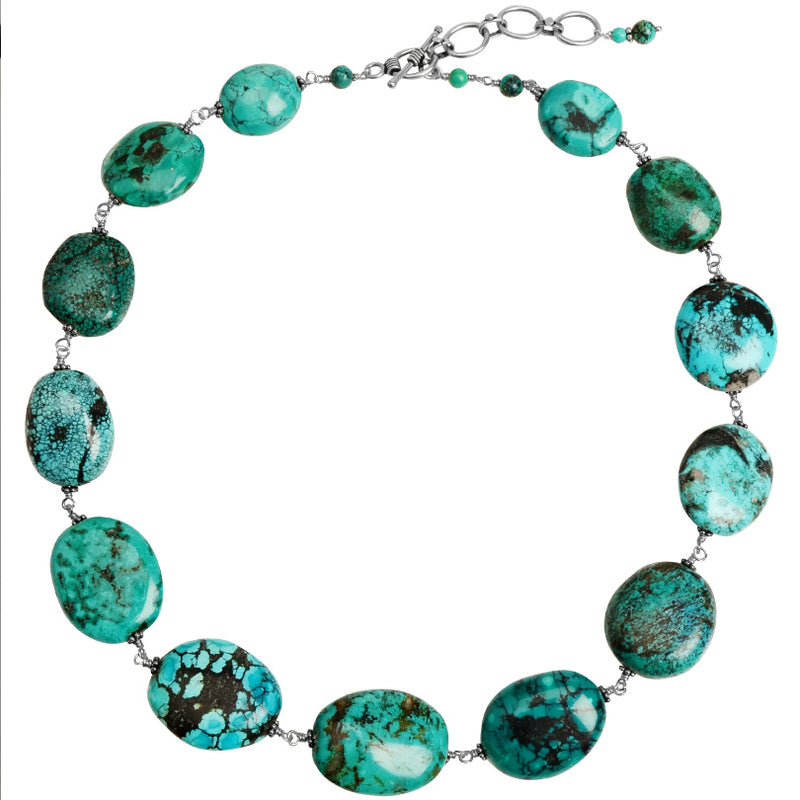 Spectacular Large Turquoise Stone Sterling Silver Statement Necklace