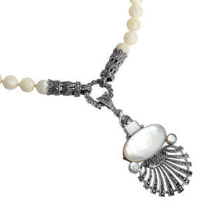 Elegant Vintage Design Mother Of Pearl And Marcasite Sterling Silver Statement Necklace