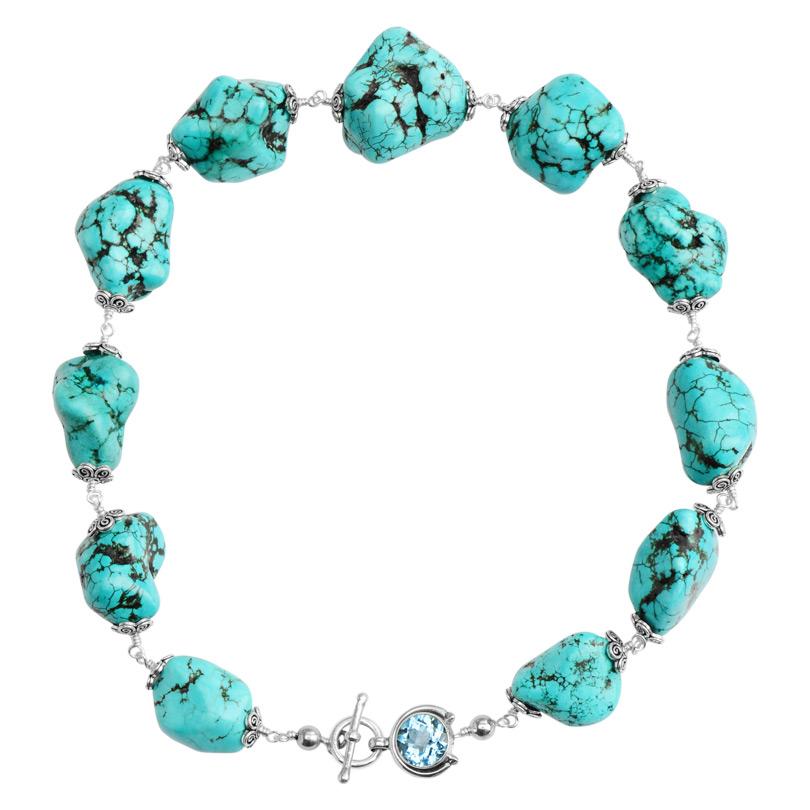 Stunning Chunky Blue Turquoise with Blue Topaz Sterling Silver Statement Necklace