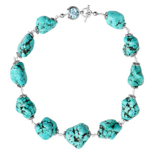 Stunning Chunky Blue Turquoise with Blue Topaz Sterling Silver Statement Necklace
